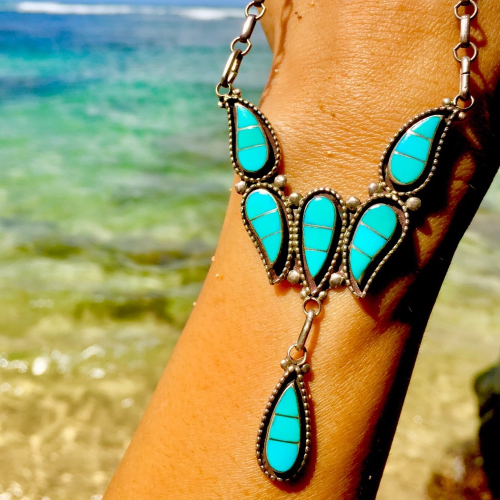 💙SOLD💙VINTAGE NATIVE AMERICAN INLAID TURQUOISE NECKLACE